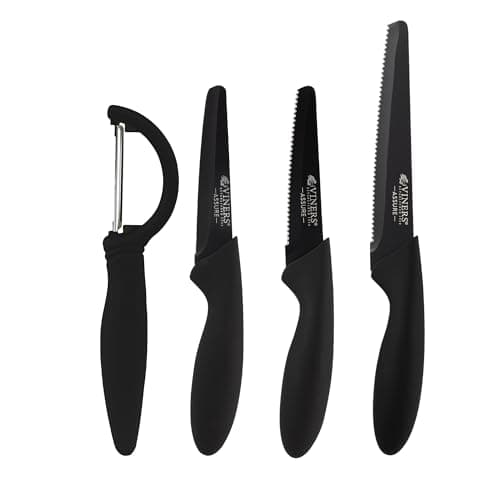 Image of Viners Assure 4 Piece Peel and Prep Knife Set Stainless Steel Blades with Squared Tips for Safety,Rust-Resistant