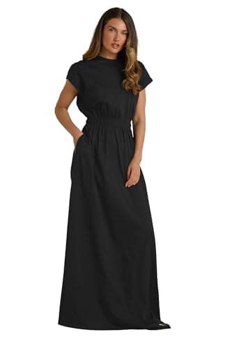 Image of Long Tall Sally - LTS Tall Jersey Shirred Waist Cotton Maxi Dress - Women's Black
