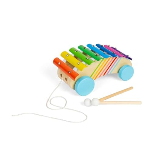 Image of Bigjigs Toys Pull Along Xylophone - 2-In-1 Wooden Rainbow Instrument For Toddlers & Kids, Musical Xylophones, Sensory Play Instruments & Accessories, Children’s Gifts, Age 18 + Month Olds