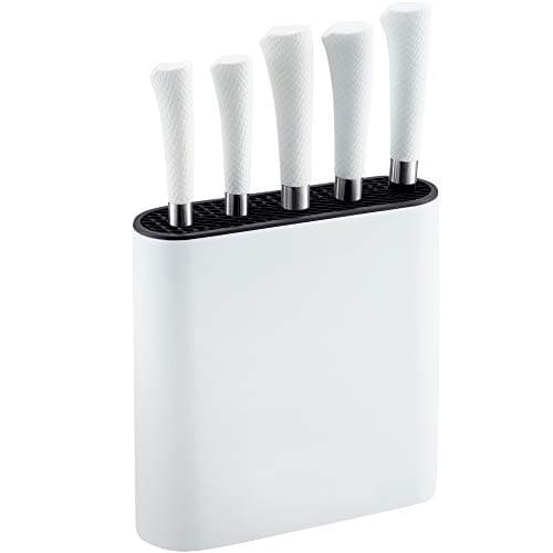 Image of NETTA Kitchen Knife Set with Block - 6 Piece Stainless Steel Including Block - 5 Knives with Ergonomic Soft-Grip Handles and Safe-Storage Knife Holder - White