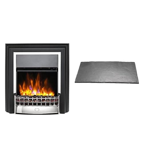 Image of Dimplex Cheriton Deluxe Optiflame Chrome Freestanding Electric Fire and Slate Effect Hearth Pad