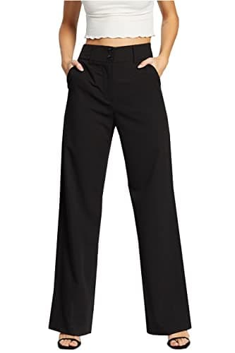 Image of femiss Womens Wide Leg Trousers | High Waisted Tailored Smart Office Workwear | Relaxed Fit Flared Formal Business Casual Pants with Pockets | Sizes 6-20 | (Black-18)