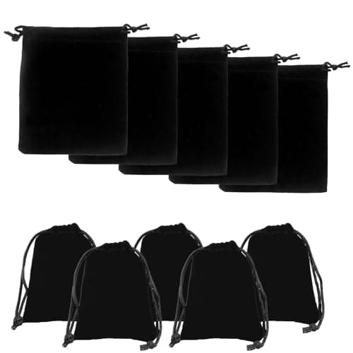 Image of FJDRSIG 10 Pcs Jewellery Bags,7x9cm Velvet Jewellery Pouches,Black Drawstring Pouch,Small JewelleryBags and Pouches,for Wedding,Party,Valentine'S Day,Anniversary,Jewelry Gift Packaging (Black)