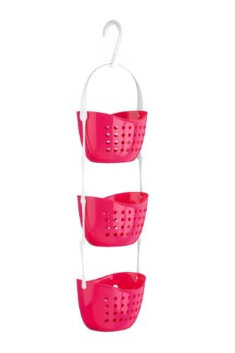 Image of Premier Housewares 1601487 3-Tier Hot Pink Hanging Organiser Small Storage Baskets Shower Caddy for Bathroom as Shelf 14 cm x 21 cm x 16.5 cm