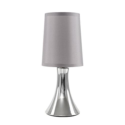 Image of MiniSun | Small Modern Curved Base Chrome Touch Table Lamp with a Grey Fabric Shade | Table Lamps, Home Décor & Improvement Essential