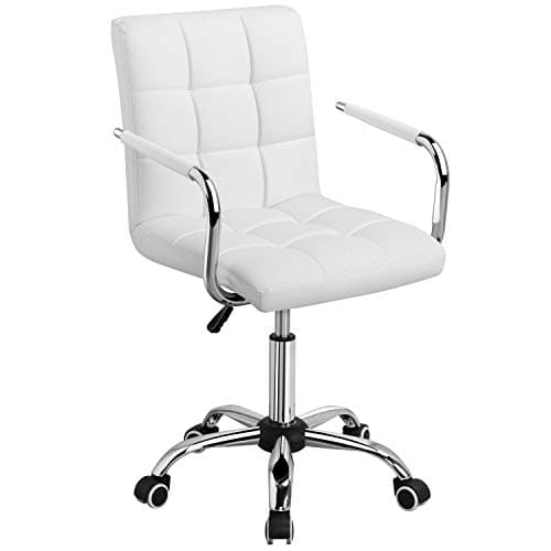 Image of Yaheetech Mid-Back PU Leather Office Chair, Modern Swivel Desk Task Chair with Armrests, Adjustable Height for Home Office & Study, White
