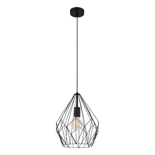 Image of Eglo Carlton Vintage Pendant Light, Retro/Industrial Design Ceiling Lamp, Black Steel Hanging Lighting, E27 Socket