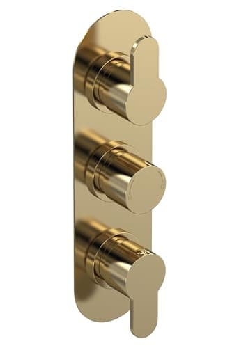Image of nuie ARV8TR03 Arvan Modern Bathroom Concealed Round Triple Thermostatic Shower Valve with Diverter, 280mm, Brushed Brass