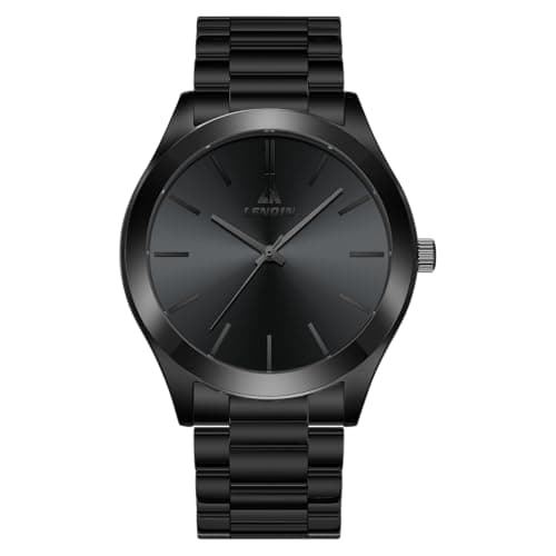 Image of LN LENQIN Mens Watches Stainless Steel Analogue Quartz Minimalist Luxury Waterproof Men's Wrist Watches Metal Casual Business Dress Watch for Men (All Black)