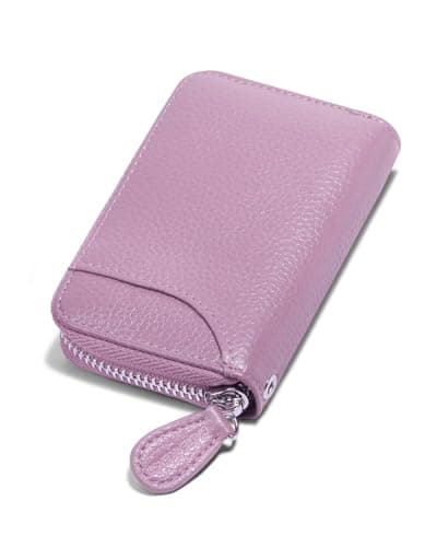Image of Womens Credit Card Holder Small Rfid Blocking Ladies Wallet with Stainless Steel Zipper Excellent Genuine Leather Accordion Wallets Case for Women ID Compact Slim Blocked Zip Accordian Cards Purple