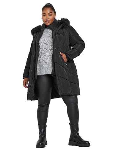 Image of Yours Curve Faux Fur Trim Puffer Coat - Women's - Plus Size Curve
