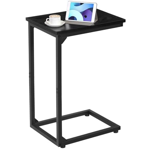Image of AMHANCIBLE C-Shaped Side Table, Bedside Table, End Table for Small Spaces, Sofa Side Table, Coffee Table with Metal Frame for Living Room, Bedroom, Black UHET02CBK-1