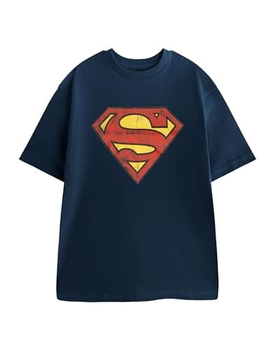 Image of DC Comics Superman Mens Navy Blue Classic Logo Short Sleeved T-Shirt | Graphic Tee with S Emblem | Casual Wear for Everyday Use | Crew Neck Top Merch - Small