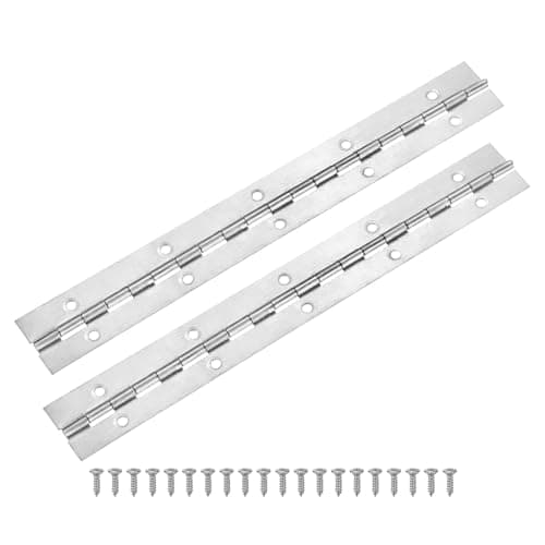 Image of M METERXITY 2-Pack Piano Hinges, 10 Inch / 250mm Stainless Steel Continuous Piano Hinge with Holes and Screws for Cabinets Door/Storage Box [1.2X 0.04/ 30x 1mm Open Width Thick, Silver Tone]