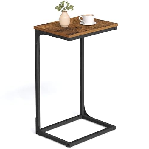 Image of VASAGLE C-Shaped Side Table, Bedside Table, Sofa Side Table, with Metal Frame, Industrial, for Living Room, Bedroom, Rustic Brown and Black LET353B01
