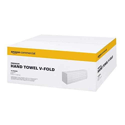 Image of AmazonCommercial Singlefold (V-Fold / ZZ-Fold) Paper Hand Towels, 2-ply Cellulose, 3990 Sheets (15 packs of 266), Sheet Size: 22 x 21 cm, H3 Dispenser Compatible