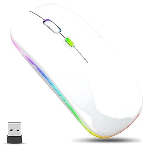 Image of Ultra Slim 2.4 GHz Wireless Mouse with USB Mini Receiver Compatible for PC Laptop Computer & More, Portable Cordless Small Mice Silent Mouse with Adjustable DPI Suitable For Men & Women (White)