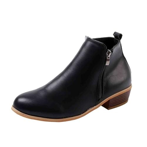 Image of Generisch Ankle Boots Women's Boots Casual Leather Boots Short Boots Elegant Pointed Slip On Shoes Ankle Boots with Zip Autumn Winter Women's Ankle Boots Block Heel Transition Boots, black, 10 UK