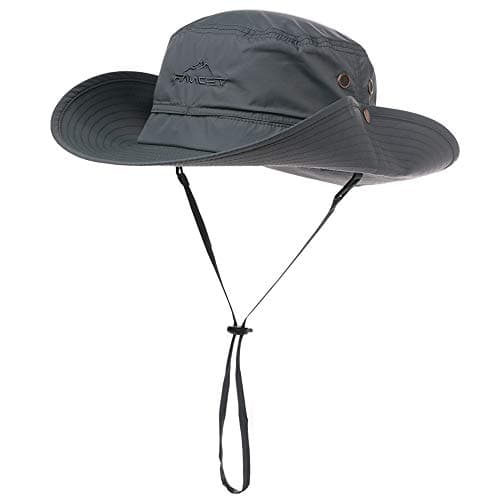 Image of Comhats Sun Hat Men UPF 50 Wide Brim Womens Safari Hat Waterproof for Fishing Hiking Walking Trekking Gardening Windproof Grey L/XL