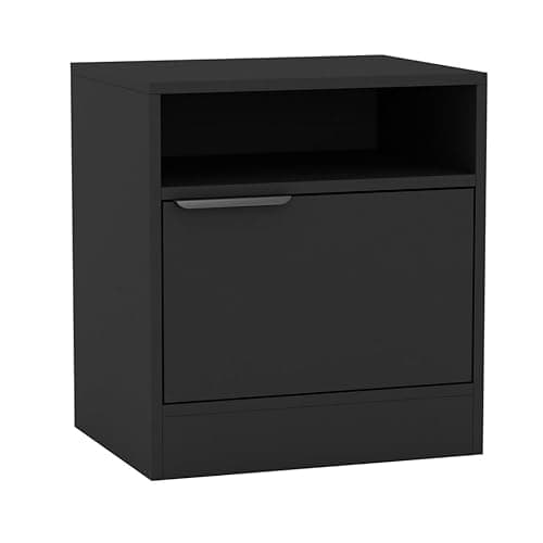 Image of URBNLIVING 1-Door Bedside Black Table Nightstand Shelf File Cabinet Storage for Bedroom Wooden Furniture Modern Sofa Side End Compact Unit for Living Room H49.5cm x W45cm x D35cm