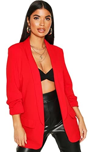 Image of Crazy Girls Womens Ruched Sleeve Blazer, Red, XL (UK 14)