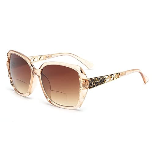 Image of JM Bifocal Reading Sunglasses, Oversized Sun Reader Glasses for Women UV Protection Outdoor Brown +4.0