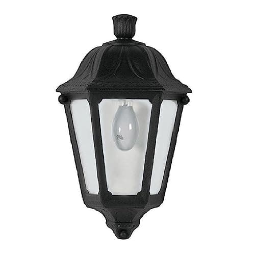 Image of Black Outdoor Traditional Vintage Flush Half Coach Lantern Wall Light | IP55 Rated | 35cm Height | 1 x ES E27 Lamp Required | Garden - Patio - Driveway | UK Approved | Polycarbonate Resin Coastal