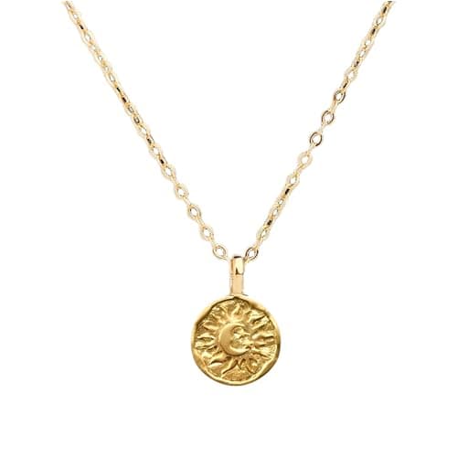 Image of IMINI Gold Engraved Coin Pendant Necklace for Women Girls 925 Sterling Silver Tiny Small Round Circle Moon Star Sun Boho Byzantine Choker Link Chain Adjustable Dainty Birthday Jewelry Gift
