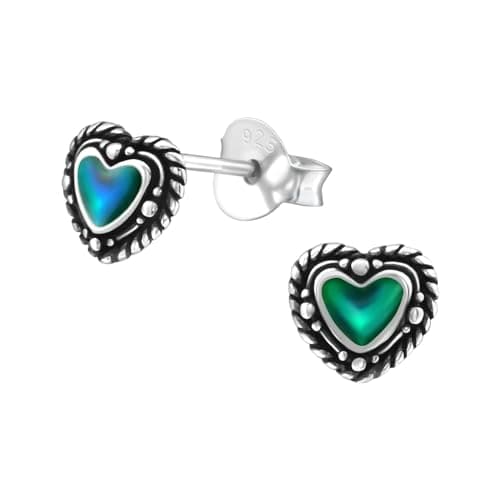 Image of Zenvie Heart Mood Stud Earrings Emotion Colour-Change Boxed - Sterling Silver