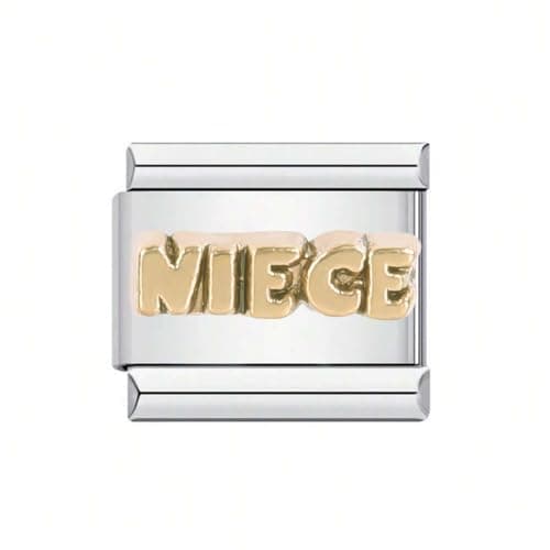 Image of Mon & Sons Niece Gold Auntie Gift Charm Silver Italian Link Stainless Steel Bracelet Charm Compatible With 9mm Bracelet