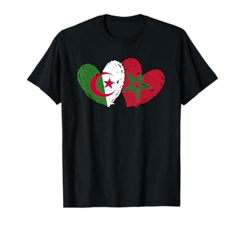 Image of Algeria Morocco Hearts Flag Algerian Moroccan Friendship T-Shirt