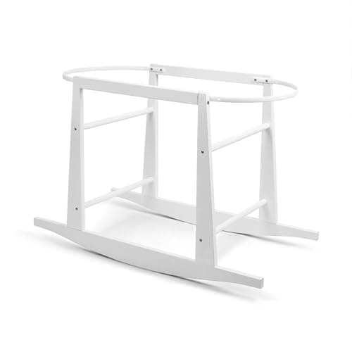 Image of Babymam Rocking Moses Basket Stand Fits Wicker & Palm Moses Baskets Newborn Baby Bassinet Stands Solid Wooden Adjustable Straps (White)