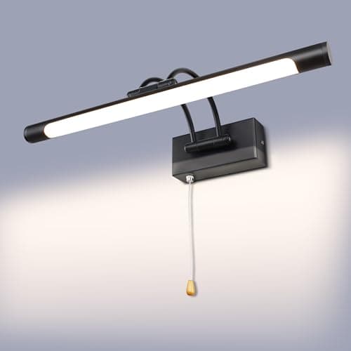 Image of TYhogar Black 8W Picture Lights for Wall Bathroom Mirror Light Bathroom Wall Light with Pull Cord 3000K IP44 for Living Room Bathroom Hotel Restaurant