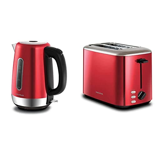 Image of Morphy Richards Equip Kettle and Toaster Set, 1.7L Fast Boil Equip Jug Kettle, 2 Slice Variable Browning Equip Toaster, Matching Set, 3KW/800W, Red, 102785|222066