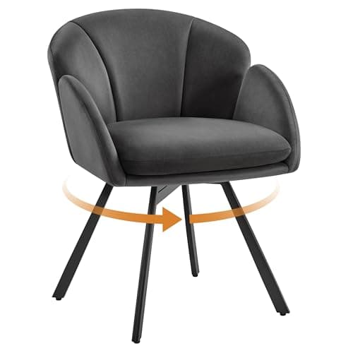 Image of Yaheetech Swivel Tub Chair, Flower Shape Velvet Armchair, Cute Vanity Chair with Removable Seat Cushion for Living Room/Bedroom/Makeup, Dark Gray