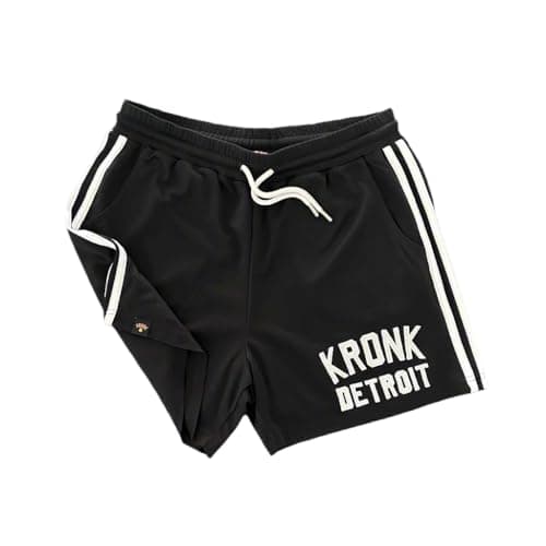 Image of Kronk Iconic Detroit Gym Shorts – 100% Polyester Men’s Training Shorts – Black with White Trim & Embroidered Logo – Lightweight Athletic Boxing & Fitness Wear