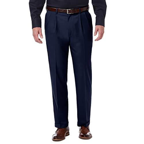 Image of Haggar Men's Premium Comfort Classic Fit Pleat Front Pant Reg. and Big & Tall Sizes Dress, Blue, 34W / 34L
