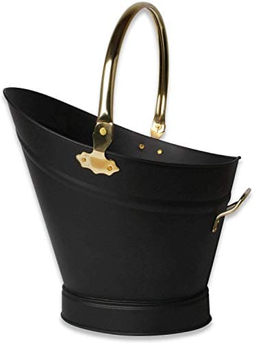 Image of Heavy Duty Metal Fireside Waterloo Bucket Fireplace Hod Scuttle Coal Fuel Ash Wood Log Storage Option with Shovel and Poker (Black & Brass)