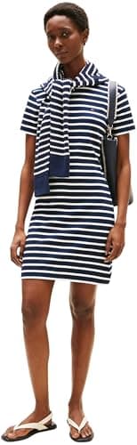 Image of Tommy Hilfiger Women's New Cody Slim Short Cotton Dress, Multicolor (Breton/Dark Night Navy/ECU), XXS