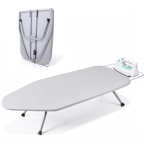 Image of Dayacoco Table Top Ironing Board, Portable Small Ironing Board, Folding Ironing Board with Iron Rest and Anti-Skid Feet - Perfect For Small Spaces, 81 x 31 cm, Silver