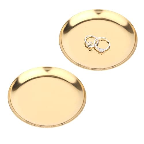 Image of 2pcs Gold Round Serving Trays, Stainless Steel Trinket Dish Decorative Jewelry Tray Small Gold Platters for Jewelry Cosmetics Countertop Dish
