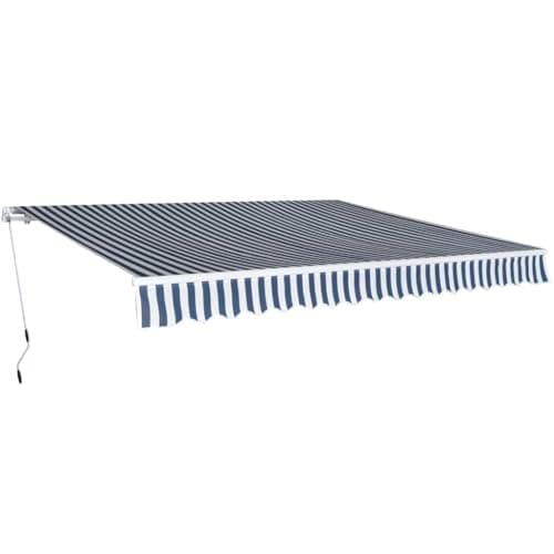 Image of 'vidaXL Folding Manual Awning in Blue and White - 400cm Width, Aluminium Frame, Mounted Wall Shade for Garden, Patio and Deck