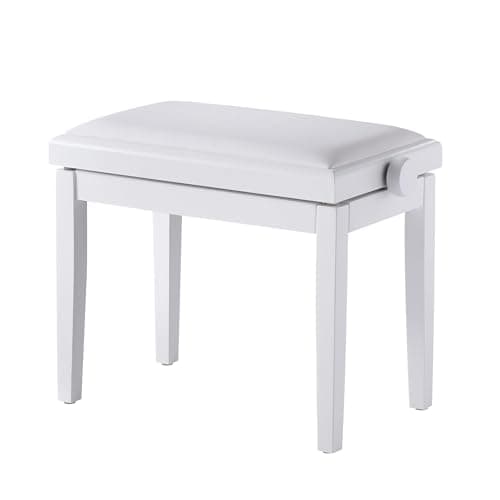 Image of FILISITE Classic Adjustable Piano Bench,Wooden Piano Stool with Faux Leather Padded Cushion, Vanity Bench, Piano Seat 57(L) x 32(W) x 48/56(H) cm(White)