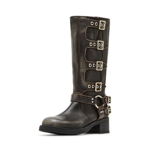 Image of Steve Madden Women's Rocky Knee High Boot, Brown Distressed, 7 UK