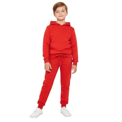 Image of Kids Girls Boys Plain Tracksuit Hooded Hoodie Jog Suit - T.S Plain 105 Red 3-4