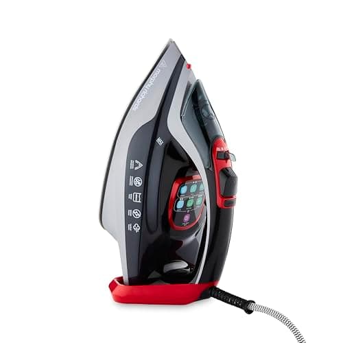 Image of Morphy Richards Powersteam Elite LED Steam Iron, Non Stick Ceramic Soleplate, 35g Output, Vertical option, Self Clean, Anti Drip, Digital Controls, 3m Cord, 3000W, Grey, Black and Red, 302012