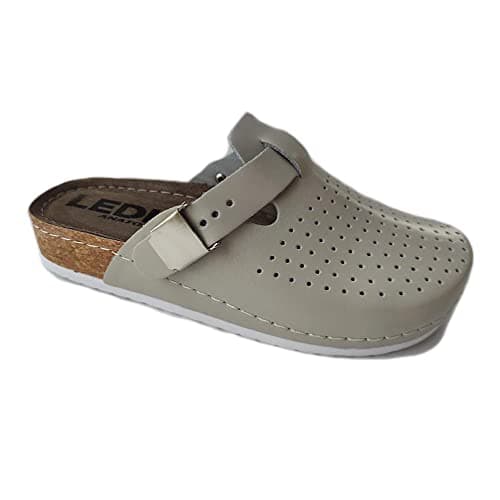 Image of Ledi Anatomic 90-17 Leather Slip-on Womens Ladies Comfort Mule Clogs Slides Slippers Shoes, Beige, EU 38, UK 5