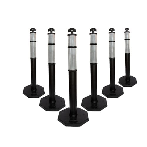 Image of Berry 110CM Delineator Post with T-Top | 44" Traffic Safety Bollard with Rubber Base | Reflective Black Traffic Post for Roadside, Parking Lot, Driveway, Construction Sites - 6 Posts