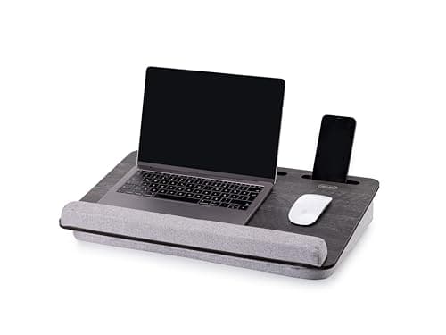 Image of Vigo Wood Laptop Tray for Bed, Lap Desk for Laptop, Stand for Bed, Lap Tray with Cushion, Portable Lap Tray for Home Office Fits up to 17.3'' Tablet and Phone Holder (Cambridge & Brown)