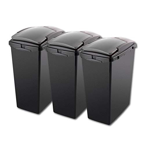 Image of Addis Set of 3 Utility Room Recycling storage solution 40ltr Waste Trash Bins, Black and Metallic, 40 litre